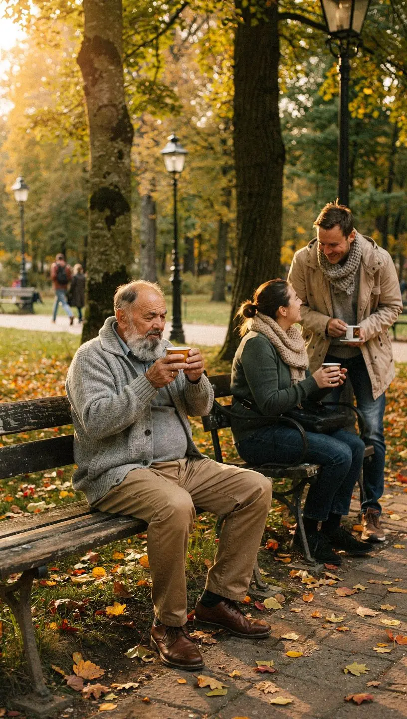 Šilta arbatos puodelio kompozicija ant medinio stalo, skirta ramiai dienos rutinai.